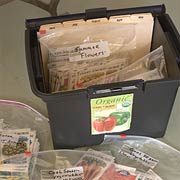 Repurpose an old file box for storing seeds.