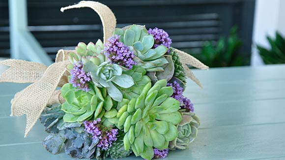 Materials for making a succulent wedding bouquet.