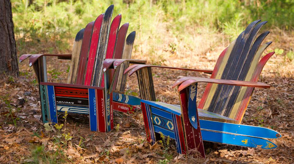 Adirondack chairs made from recycled skis