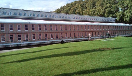 The is the exterior of the tent disguished as a brick building.